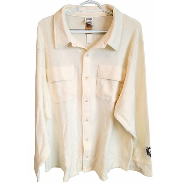 NWT Victoria's Secret PINK Oversized Fleece Shirt Jacket Cream sz Large NEW - Picture 6 of 12
